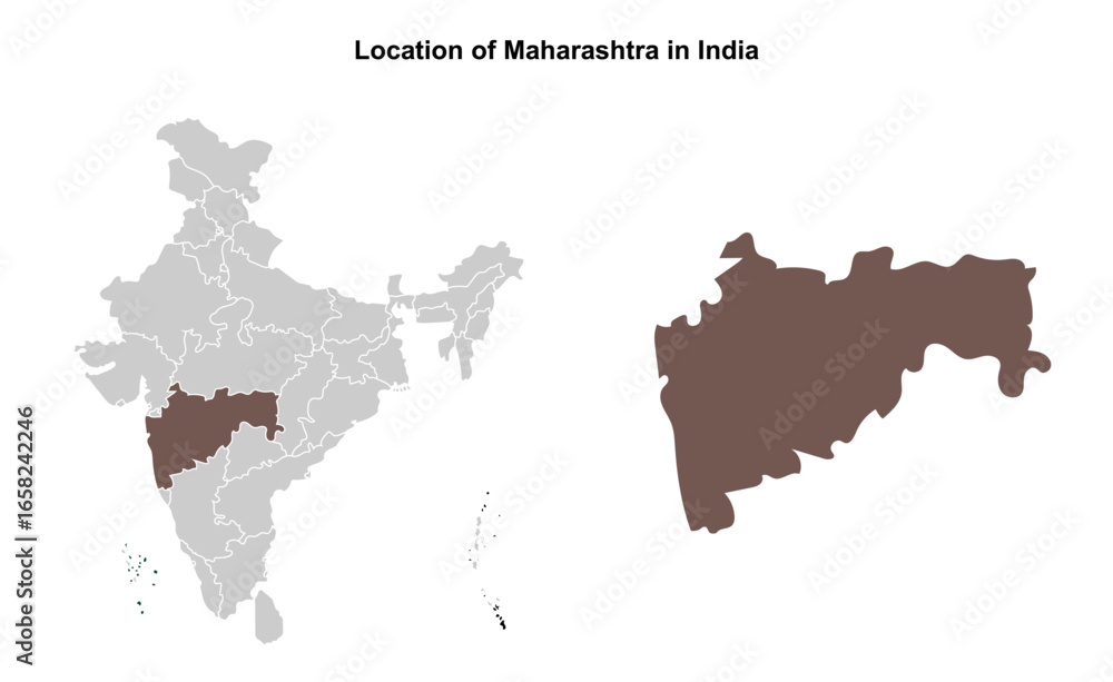 Fototapeta premium Maharashtra illustration map, Indian states, suitable for education, business, presentations, print, web use, and creative geographic projects. Indian union territory.