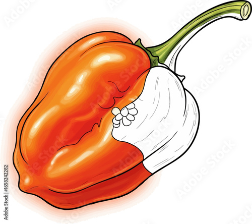 Conceptual Art Sketch Style A Single Habanero Pepper