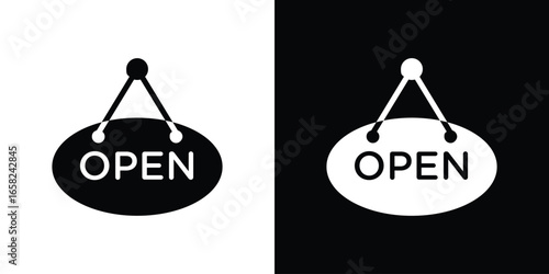 Open Sign Hanging, Isolated on White and Black Backgrounds