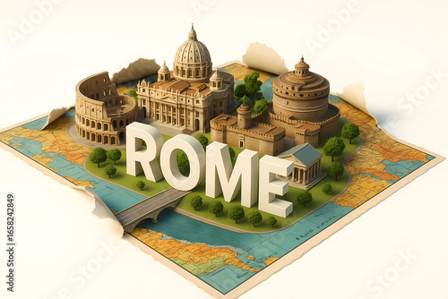 Rome 3D City Landmark Poster Creative Map Design
