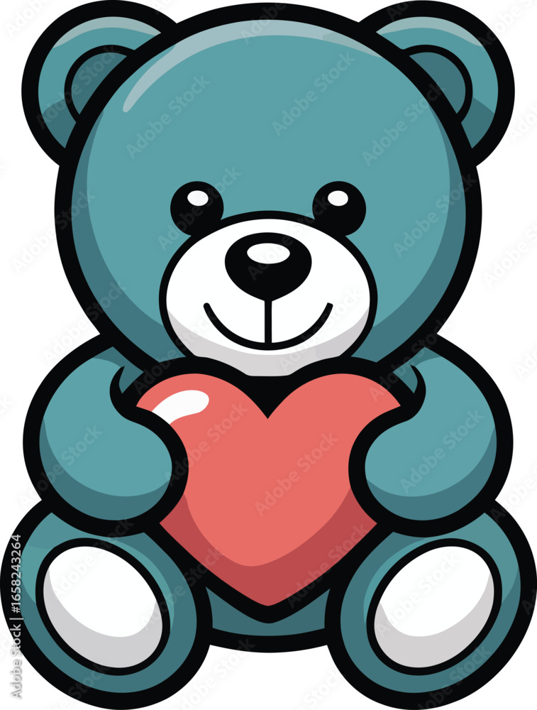 Fototapeta premium Cute Teddy Bear Holding a Heart for Affectionate Greetings and Gifts