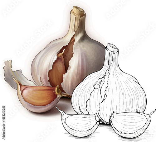 Conceptual Art Sketch Style A Still Life of Garlic Cloves