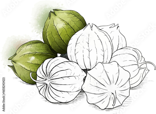 Conceptual Art Sketch Style A Still Life of Tomatillos