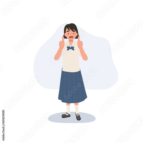 school uniform girl student illustration giving thumbs up gesture