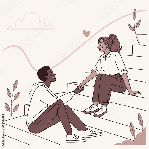 Cute Couple Love Illustrations in Flat Cartoon Style – Romantic Moments, Relationships, and Valentine’s Day Concept