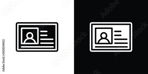 ID Card Icon in Black and White with Minimalist Style