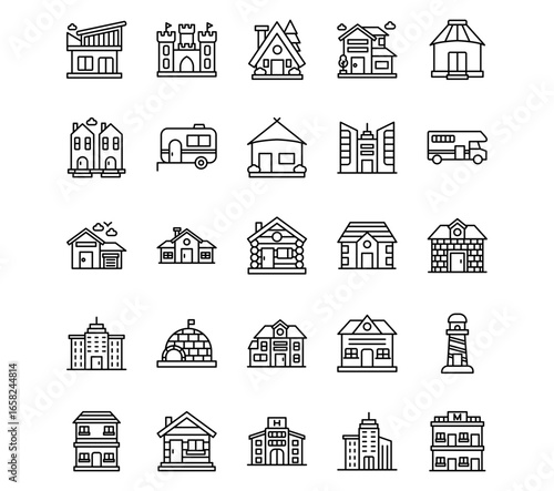 Type of Houses Line Icons