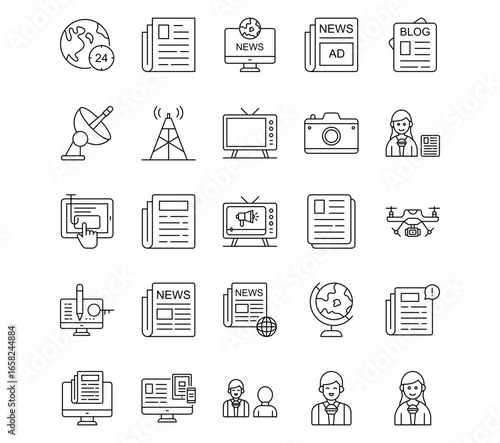 News and Media Line Icons