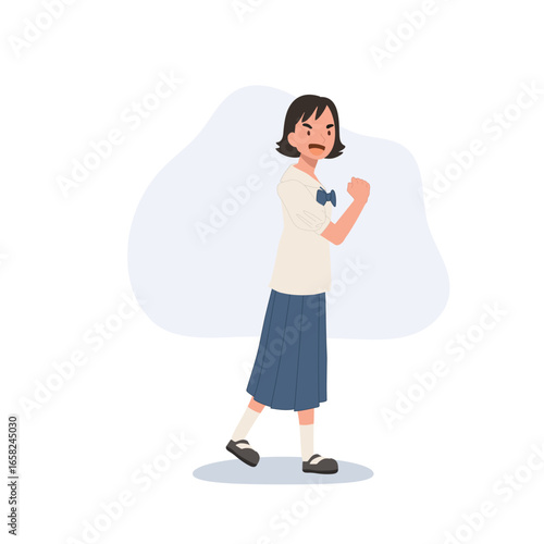 a thai primary schoolgirl in uniform standing with confident pose, perfect for education themes