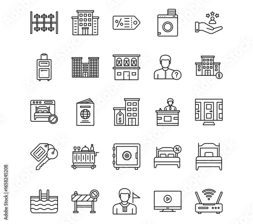 Hotel Management Line Icons