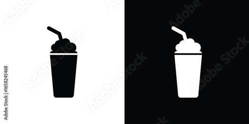 Frappe Icon in Cup with Straw, Isolated on White and Black Backgrounds
