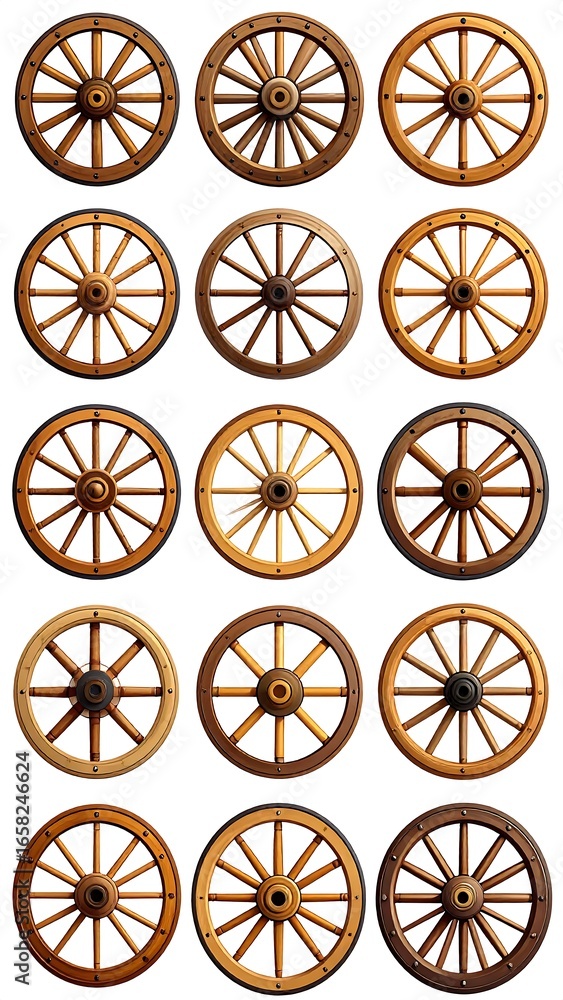 Fototapeta premium Wooden wagon wheel illustrations
