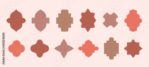 Oriental style Islamic arch, window, door, lantern shape. Traditional moroccan frames for logo, label vector background