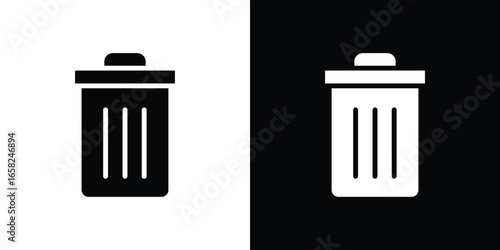 Trash Can Icon in Black and White with Solid Backgrounds