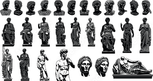 Classical statue, ancient bust, Roman sculpture, Greek art, black and white, historical figure, antique design, vintage marble, museum relic, artistic heritage