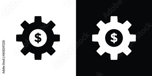 Gear with Dollar Sign Icon, Isolated on White and Black Background