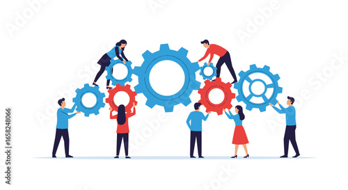 Teamwork drives business success connecting gears for collaborative project completion and growth