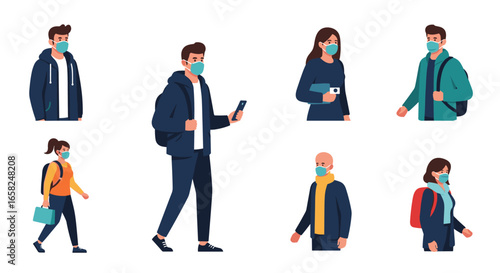 Diverse people wearing face masks for safety, representing modern health awareness and community care