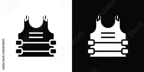 Bulletproof Vest Icon in Black and White with Simple Design
