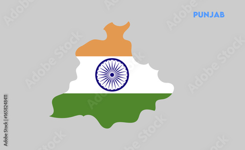 Punjab map vector illustration, Indian states, suitable for education, business, presentations, print, web use, and creative geographic projects. Indian union territory.