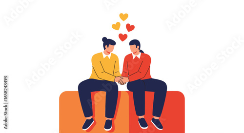 Loving couple sharing affection with hearts floating above, symbolizing deep connection and romance.