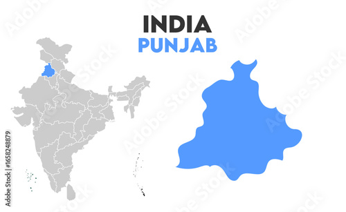 Punjab Outline map, Indian states, suitable for education, business, presentations, print, web use, and creative geographic projects. Indian union territory.