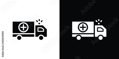 Ambulance Icon in Two Color Variations Isolated on White and Black Backgrounds