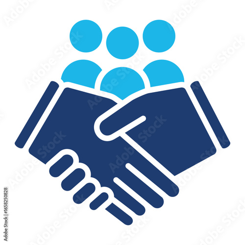 Cooperation Icon In Blue Monochrome Flat Design, Vector Illustration