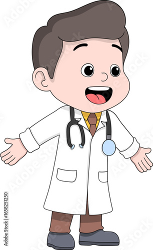 Cartoon Doctor Giving Good News with Happy Expression