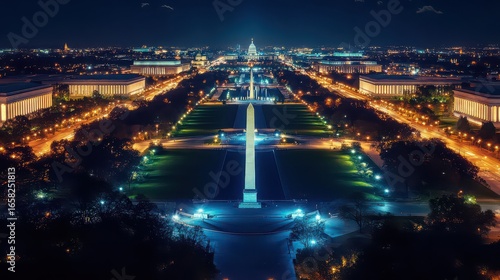 Aerial view of washington dc monuments at night time
