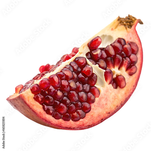A sliced pomegranate wedge isolated on a transparent background
