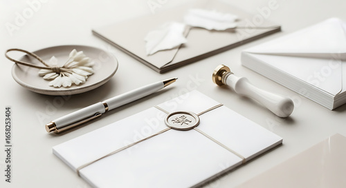 Wallpaper Mural Elegant White Stationery with Wax Seal and Gold Pen. Torontodigital.ca