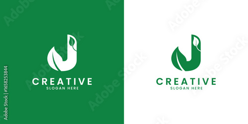 Minimal creative letter J leaf logo