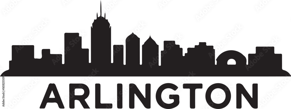 Fototapeta premium Arlington Skyline Silhouette Vector on White Background
