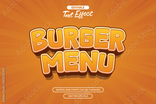 Burger menu editable text effect with cartoon style and with comic background
