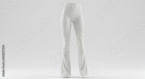 3D Render of White Flared Pants or Women's Yoga Trousers Floating