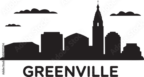 Greenville Skyline Silhouette with Reflection, South Carolina Vector Illustration
