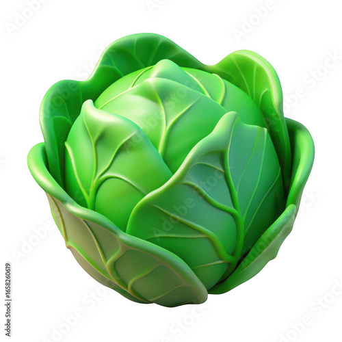 3d vibrant green cabbage isolated on transparent background