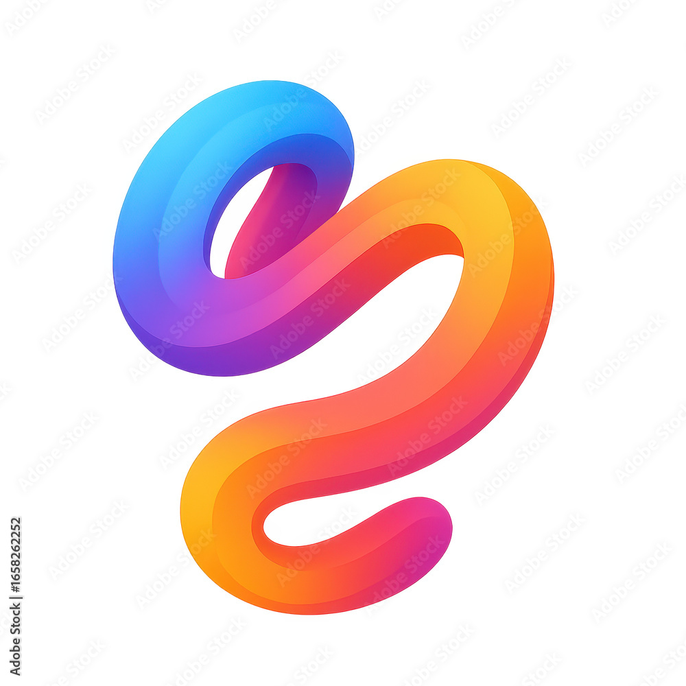 Fototapeta premium Colorful 3D abstract twisted ribbon shape isolated on black background