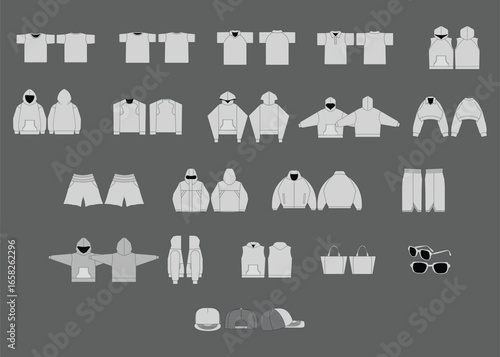 Streetwear Essentials Mockup Pack for Clothing Brand, Fashion Flat Sketch Templates