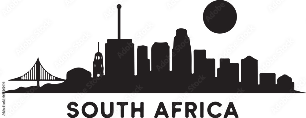 Obraz premium South Africa Skyline Silhouette Vector on White Background