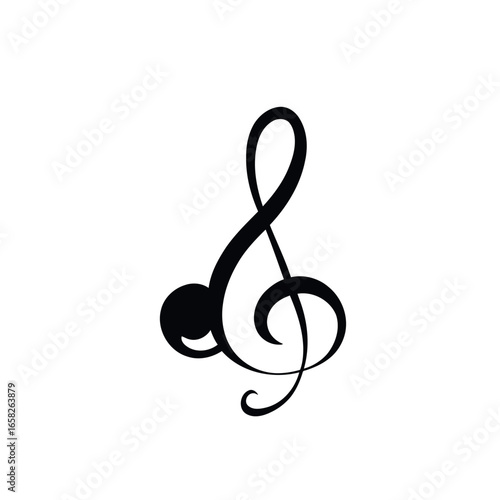 A gleaming gold treble clef, a classic musical symbol, stands on a white background with floating notes
