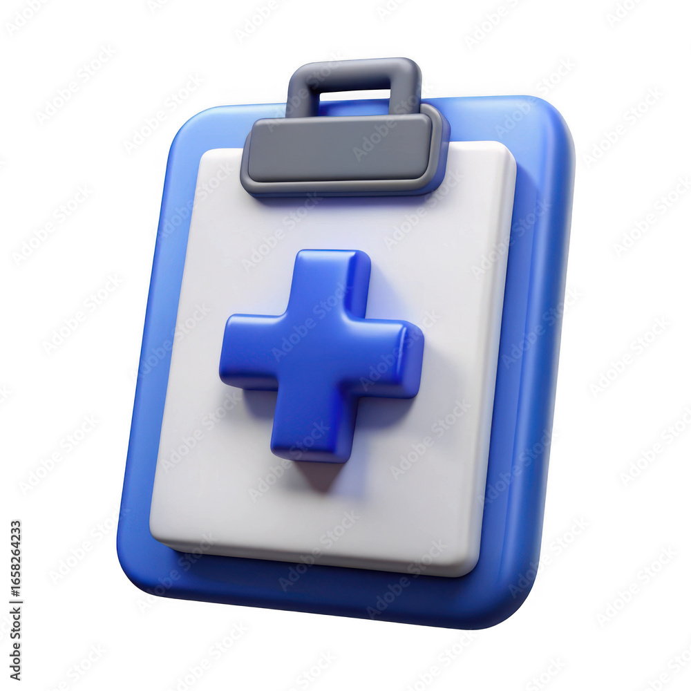 Obraz premium 3d medical clipboard with blue cross isolated on transparent background
