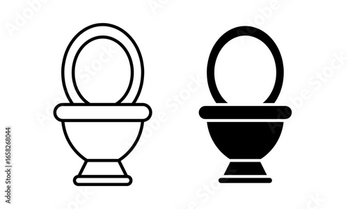 Minimalist toilet icon set in outline and solid style or silhouette isolated on white background. Perfect for bathroom signs, restroom symbols, web, apps, and infographics. Vector illustration.