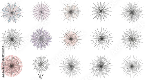 Collection of artistic dandelion seed heads with delicate lines and subtle watercolor accents