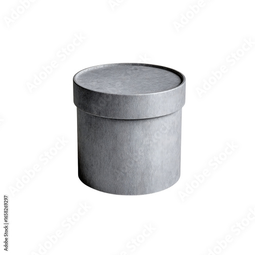 Elegant round grey gift box with textured surface, perfect for premium product packaging and sophisticated gifting occasions