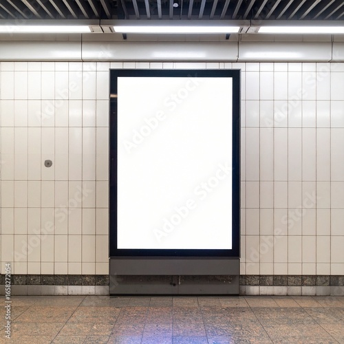 Subway Station Vertical Poster Mockup on Tiled Wall