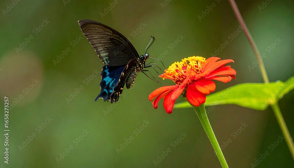 Blue-tailed Swallowtail Butterfly on Vibrant Zinnia Blue-tailed Swallowtail Butterfly on Vibrant Zinnia
