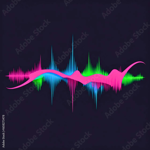 Vibrant neon abstract sound waveform illustration vector graphic for music and technology