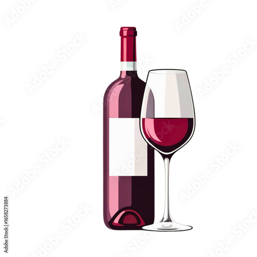 Elegant wine bottle and glass vector illustration for alcoholic beverage promotion and design
